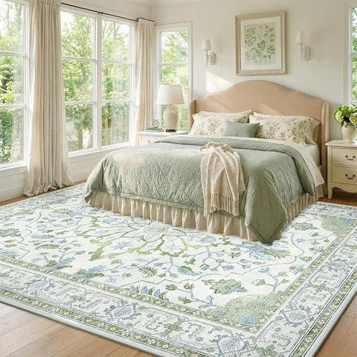 Area Rugs 8'x10' Washable Non-Slip, Floral Vintage Distress Print Pattern - Image 2