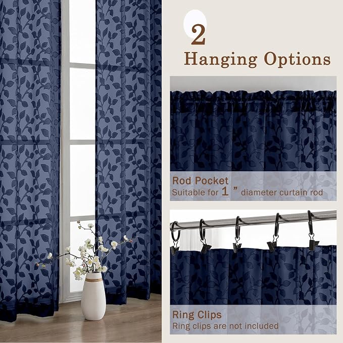 Chyhomenyc Navy Blue Sheer Curtains 72 Inches Long 2 Panels Set, Light - Image 6