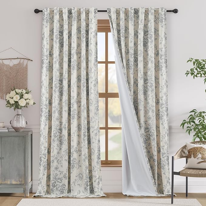 jinchan Lined Linen Blend Curtain Floral Curtains by JINCHAN