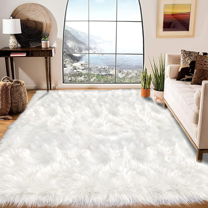 Latepis 6x8 Area Rug for Living Room White Fur Rugs for Bedroom Fluffy Faux by Latepis