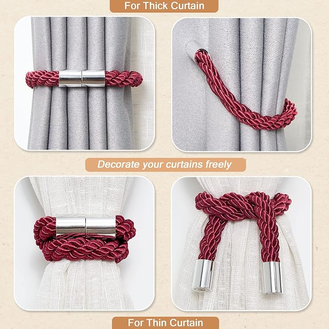 NICEEC 6 Pack Strong Magnetic Curtain Tiebacks Modern Simple Style Drape Tie - Image 6
