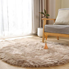 Goolela Beige Circle Faux Fur Rug 3ft Fuzzy Furry Small Round Sheepskin Rug - Image 7