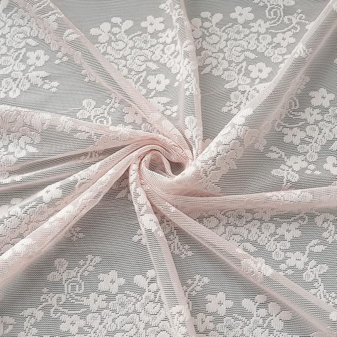 YJ YANJUN Vintage Lace Curtains 72 inchLength Romantic Flowers Sheer Pink Lacy - Image 7