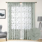 HOMEIDEAS Sage Green Sheer Curtains 52 X 84 Inches Long 2 Panels Embroidered - Image 2