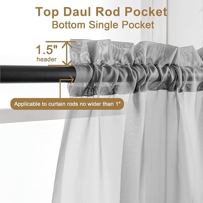 Chyhomenyc Light Grey Sheer Curtains 108 Inches Long - Image 5