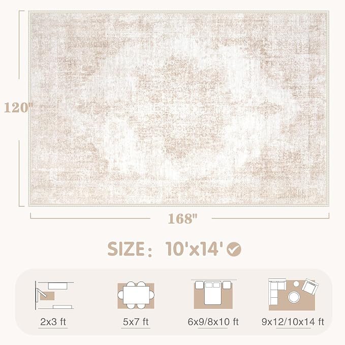 Area Rug 10x14 Vintage Rugs: Large Washable Living Room Rug Retro Medallion - Image 2