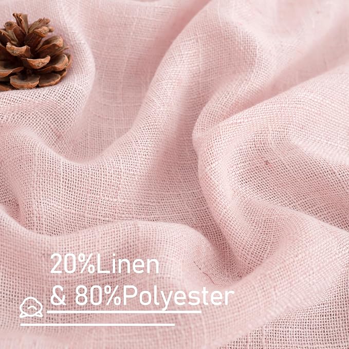 LAMIT Semi Sheer Linen Curtains 45 Inches Long, Light Filtering Panels Back Tab - Image 2