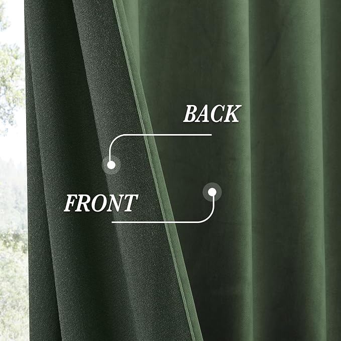 RYB HOME Elegant Green Velvet Curtains 84 inches Long, Light Blocking, Thermal - Image 4