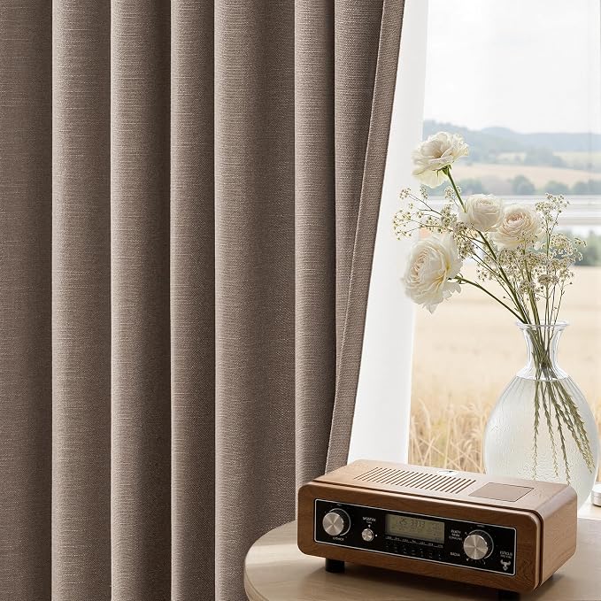 96 inch long linen blackout curtains 2 Panels 100% Black out Linen texture - Image 4