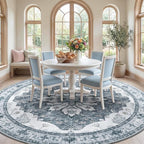 Area Rugs 8ft Washable Non-Slip, Floral Vintage Distress Print Pattern - Image 2