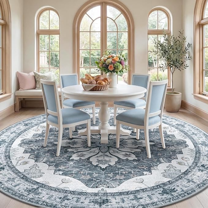 Area Rugs 8ft Washable Non-Slip, Floral Vintage Distress Print Pattern - Image 2