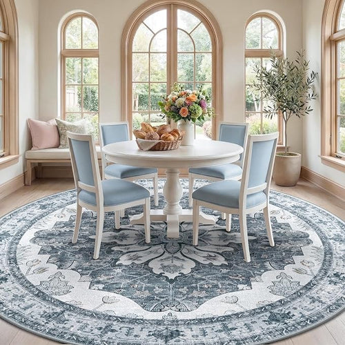 Area Rugs 8ft Washable Non-Slip, Floral Vintage Distress Print Pattern - Image 2