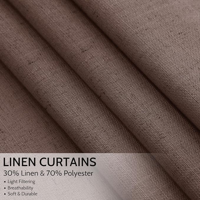 Cappuccino Linen Curtains for Living Room 126 Inches Long Light Filtering Semi - Image 4