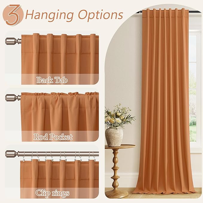 Guken Orange 100% Blackout Linen Curtains 102 Inch Length 2 Panels Set - Image 7