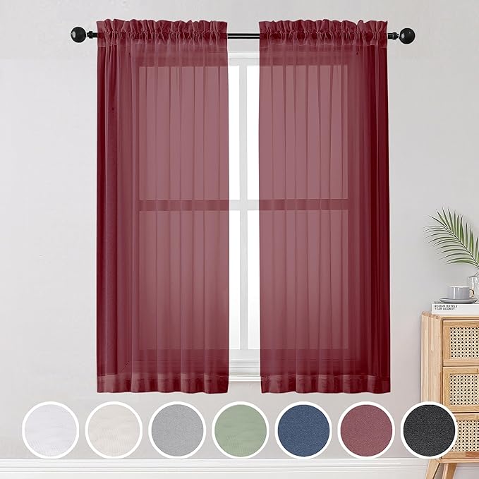 OWENIE Sheer Curtains 54 inches Long 2 Panels Set, Rod Pocket Curtain Sheers by OWENIE