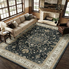Area Rugs 9'x12' Washable Non-Slip, Floral Vintage Distress Print Pattern - Image 2