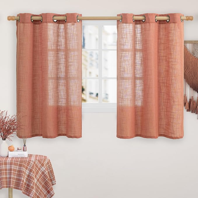 LAMIT Terracotta Linen Semi Sheer Curtains 45 Inch Length, Light Filtering by LAMIT