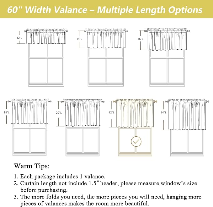 Linen Valances for Windows, Light Filtering Faux Linen Textured Small Short - Image 3
