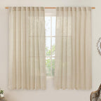 LAMIT Linen Curtains 63 Inch for Bedroom, Light Filtering Neutral Semi Sheer by LAMIT