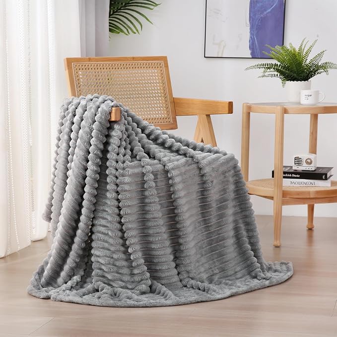 Grey Fleece Throw Blanket 50”×60” by linecooo
