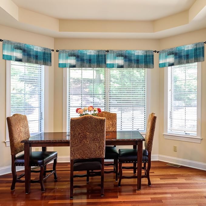 Emvency 4 Pack Valances Window Treatments, Turquoise Abstract Modern Art - Image 7