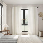 Nanspring Cream Linen Curtains 45 Inch Length Kitchen Bathroom Back Tab Pocke - Image 7