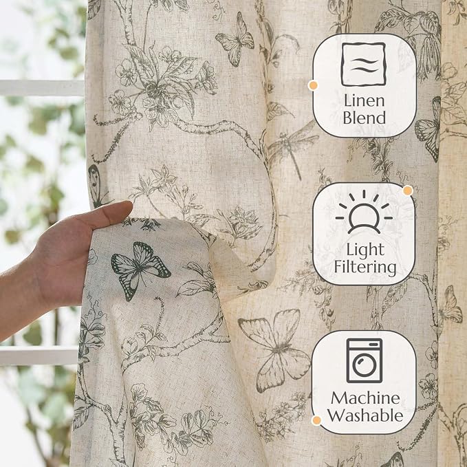 jinchan Floral Curtains Lined Linen Blend Curtain - Image 3