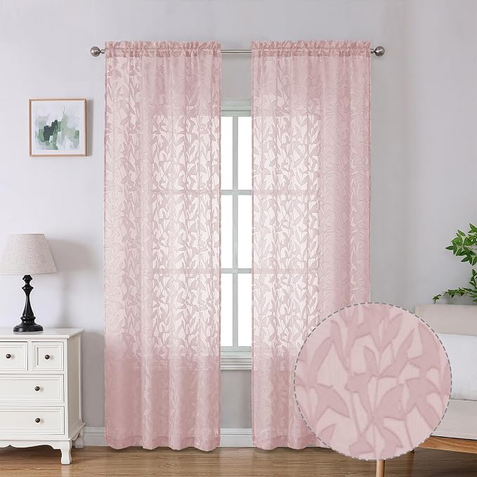 Lecloud Leia Blush Pink Sheer Curtains 90 Inches Long 2 Panels Set, Breathable by Lecloud