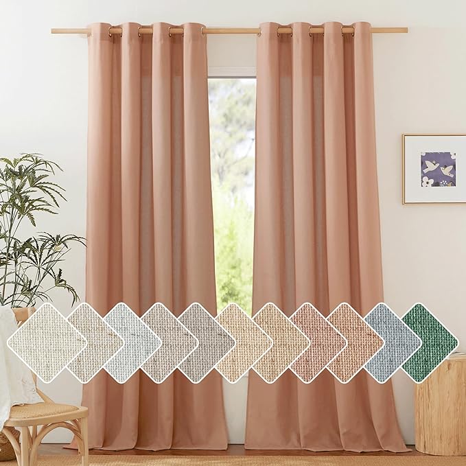 NICETOWN Linen Curtains for Bedroom 96 inches Long, Grommet Rustic Farmhouse by NICETOWN