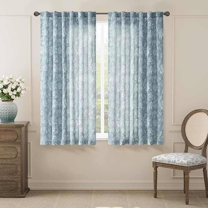 jinchan Linen Floral Curtains for Living Room, 63 Inch Length Curtains by JINCHAN