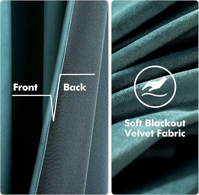MIULEE 2 Panels Blackout Velvet Curtains Solid Soft Grommet Teal Curtains - Image 4