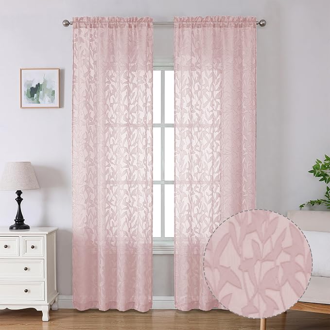 Lecloud Leia 2 Panels Blush Pink Sheer Curtains 96 Inch Length 2 Panels by Lecloud