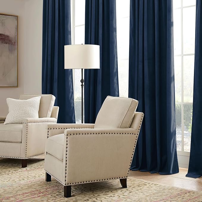 RYB HOME Navy Velvet Curtains 90 inches- Velevt Blackout Curtains - Image 4