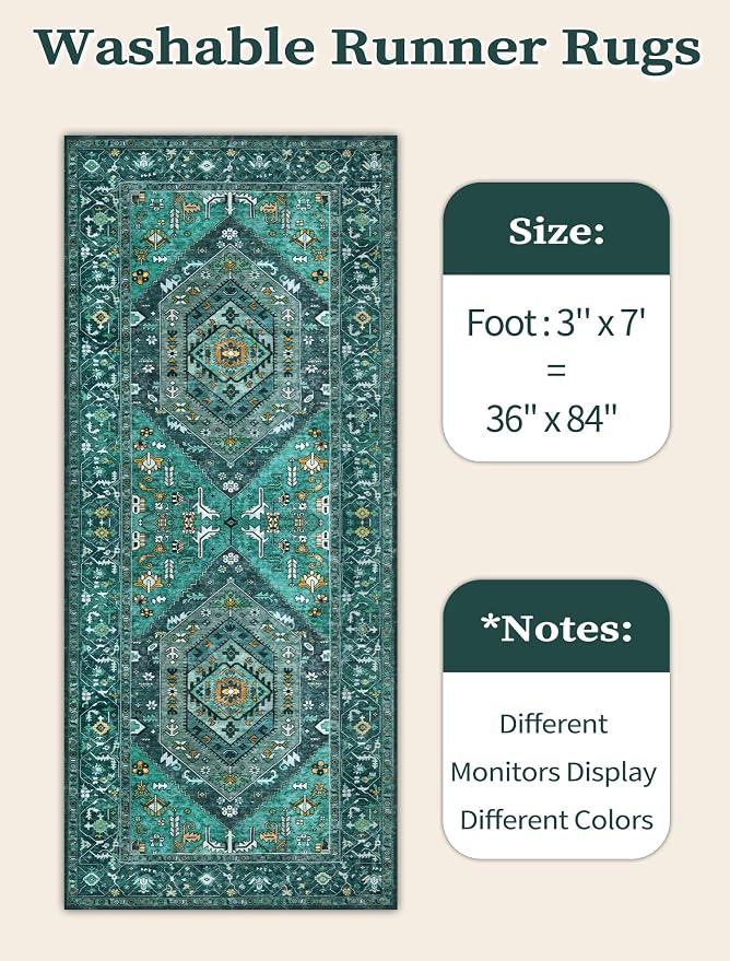 SERISSA Boho Kitchen Runner Rug, 3x7 Washable Non-Slip Runner Rug - Image 6