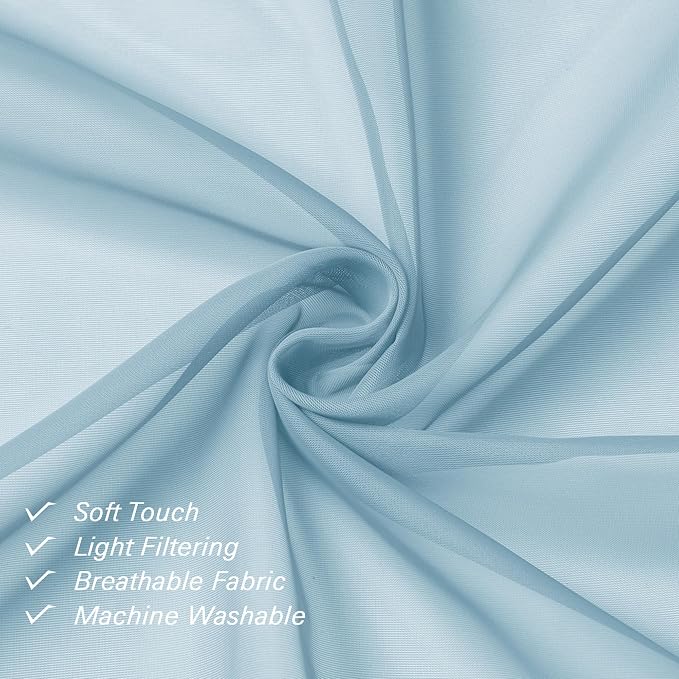 Lecloud Sky Blue Sheer Curtains 78 Inches Long 2 Panels, Light Filtering Voile - Image 7