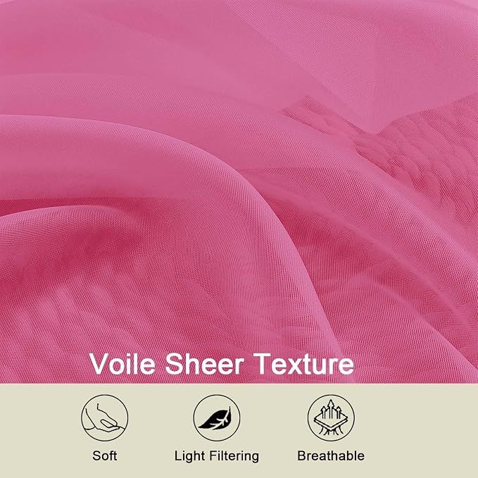 Hot Pink Sheer Curtains for Bedroom Living Room 96 Inches Long 2 Panels - Image 3