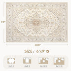 Area Rugs 6x9 Vintage Rug: Washable Living Room Rug Retro Medallion Distressed - Image 2