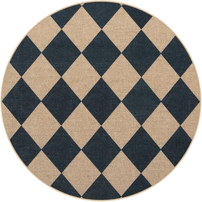 Lahome Colette Checkered Round Rug 3ft, Circle Indoor Outdoor Entryway Patio - Image 6