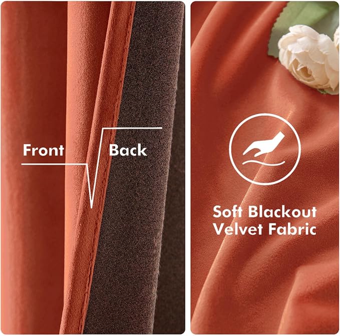 MIULEE Velvet Curtains for Fall Elegant Grommet Burnt Orange Curtains Thermal - Image 3