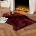 duduta Burgundy Sheepskin Throw Rug 2x3 ft, Fluffy Shag Faux Fur Seat Chair by duduta