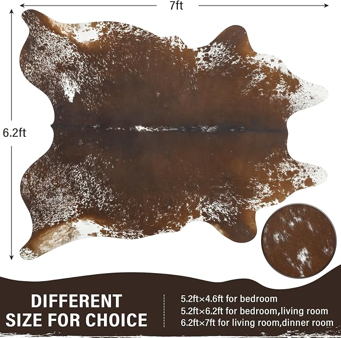 AROGAN Western Decor Faux Fur Cowhide Rug, 6.2x7 Feet Premium Animal Skin Cow - Image 2