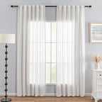 MYSKY HOME Natural Linen White Curtains 80 Inches Long, Semi Sheer Soft Cotton - Image 3