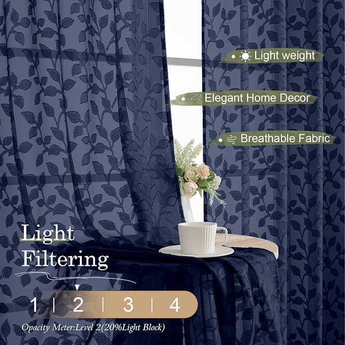 Chyhomenyc Navy Blue Short Curtains 45 Inch Length 2 Panels, Light Filtering - Image 2