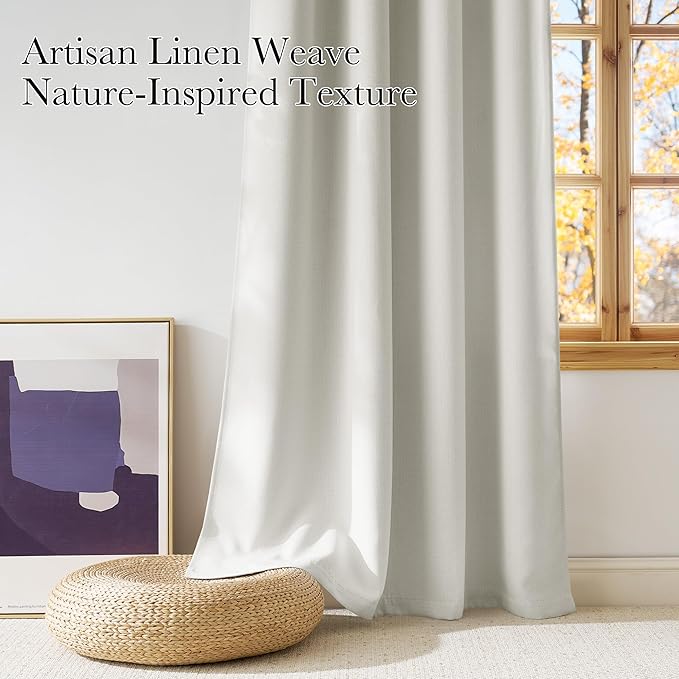 NICETOWN Short Faux Linen Natural Blackout Curtains 63 inches Long - Image 3