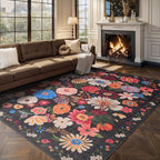 Black/Brown Area Rugs 10x14 Living Room, Non Slip Machine Washable Floral Rugs - Image 7