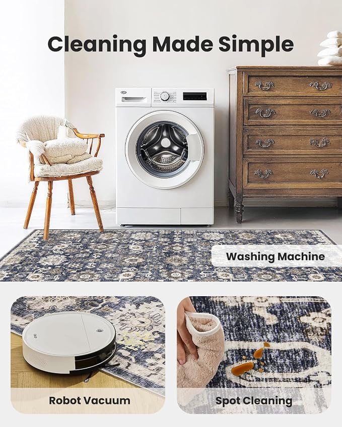 AMADA HOMEFURNISHING 2'6"x10' Washable Area Rug, Low-Profile Entryway Rug - Image 5