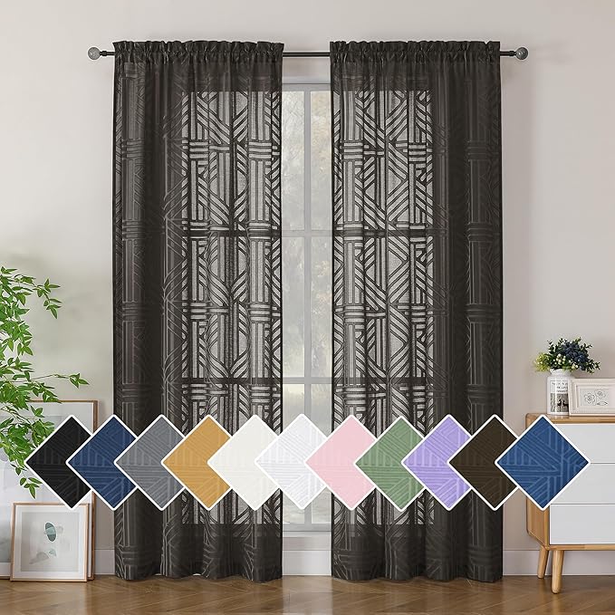 Simplebrand Chocolate Sheer Curtains 72 Inch Length 2 Panels by Simplebrand