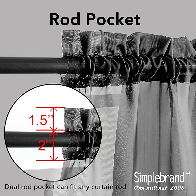 Simplebrand Black Sheer Curtains 96 Inches Long, Light Filtering Rod Pocket - Image 4