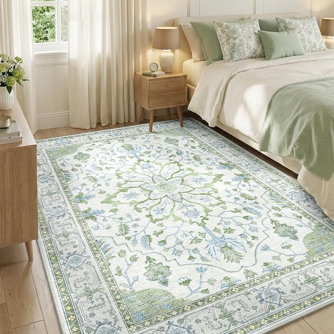 RELEANY Area Rugs 5'x7' Washable Non-Slip, Floral Vintage Distress Print - Image 4