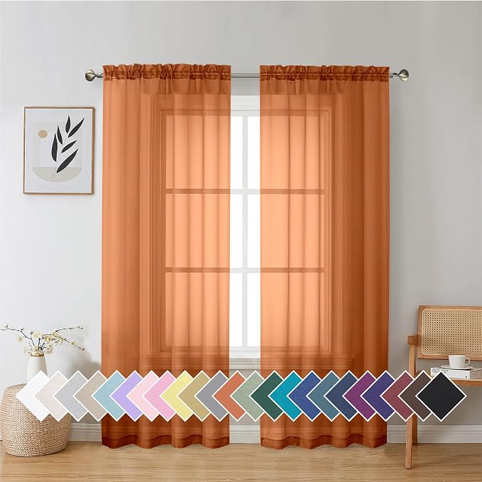 Aiyufeng Orange Sheer Curtains 72 Inch Length 2 Panels Set, Light Filtering by Aiyufeng